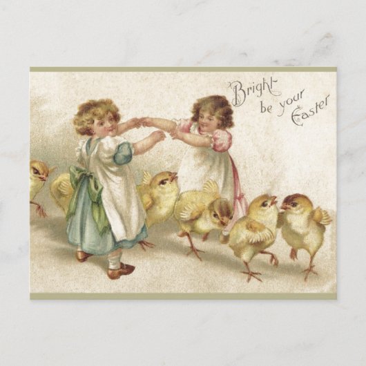 Pasen- Schattigee meisjes met Chicks- Briefkaart (Voorkant)