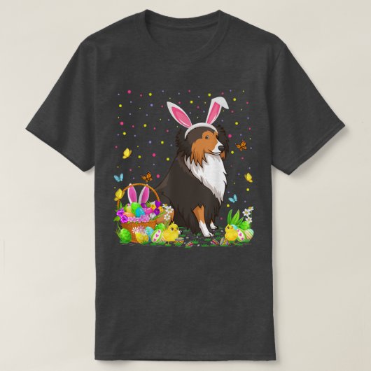 Pasen Sheltie Dog Bunny Egg Hunting Sheltie Easte T-shirt (Design voorkant)