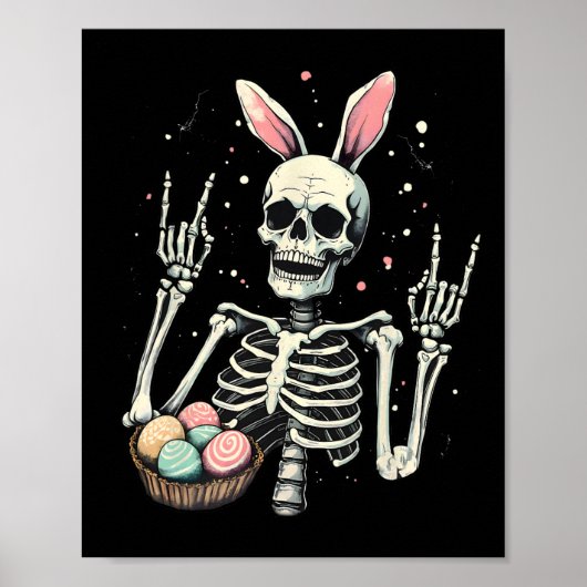 Pasen Skeleton Bunny Rock Hand Rocker Boys Kinder Poster (Voorkant)