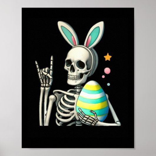 Pasen Skeleton Bunny Rock Hand Rocker Boys Kinder  Poster (Voorkant)