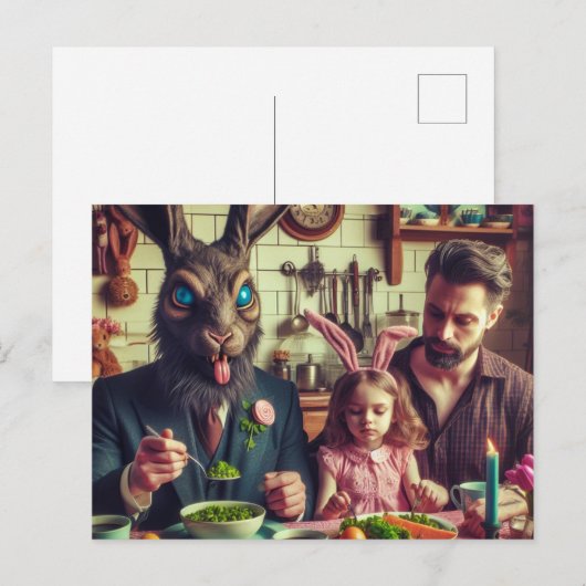 Pasen  Snoep Avondmaal Horror Konijn Briefkaart (Voorkant / Achterkant)