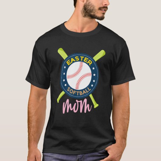 Pasen Softball Bunny Rabbit Ears Baseball Moms Ki T-shirt (Voorkant)