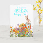 Pasen Speciale Kleinzoon Vintage Konijn Kaart (Gele Bloem)
