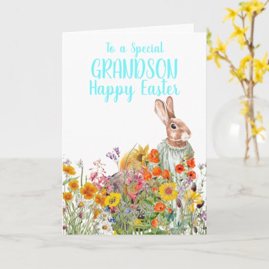 Pasen Speciale Kleinzoon Vintage Konijn Kaart (Gele Bloem)