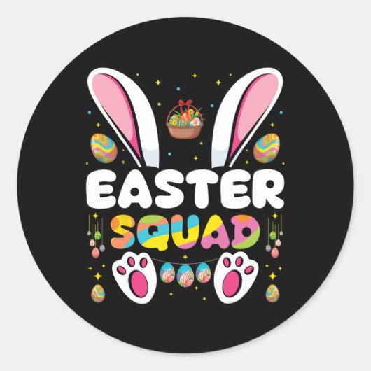 Pasen Squad Ei Jagen Bunny Groep Matching Ronde Sticker (Voorkant)