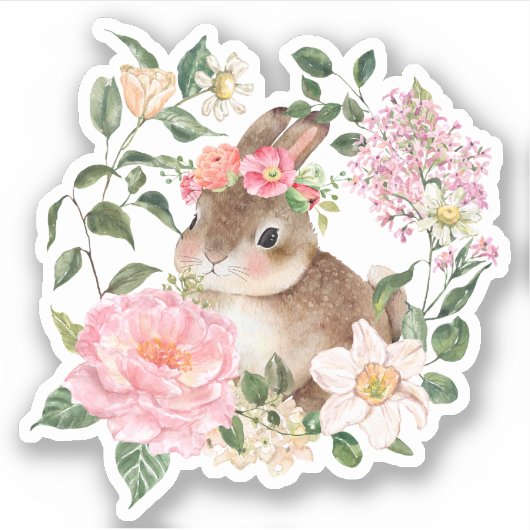 Pasen Sticker Gift Label Bunny Spring Flowers (Voorkant)