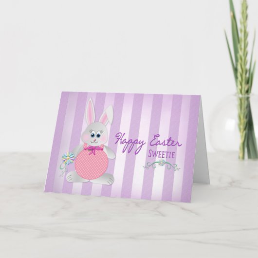 Pasen - Sweetie - Bunny - Paarse Stripes Feestdagen Kaart (Voorkant)