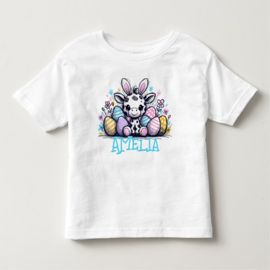 Pasen T-Shirt Aangepaste Naam Meisjes Giraffe Bunn (Voorkant)