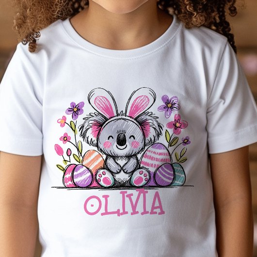 Pasen T-Shirt Aangepaste Naam Meisjes Koala Bunny