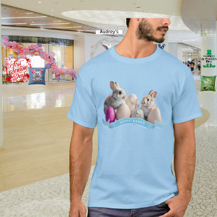 Pasen T-shirt Twee Konijnen & Paaseieren
