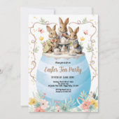 Pasen Tea Party uitnodiging. Waterverf Bunny Blue Kaart (Voorkant)