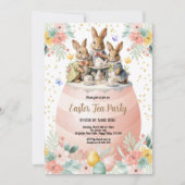 Pasen Tea Party uitnodiging. Waterverf Bunny Pink Kaart (Voorkant)