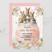 Pasen Tea Party uitnodiging. Waterverf Bunny Pink Kaart (Voorkant / Achterkant)