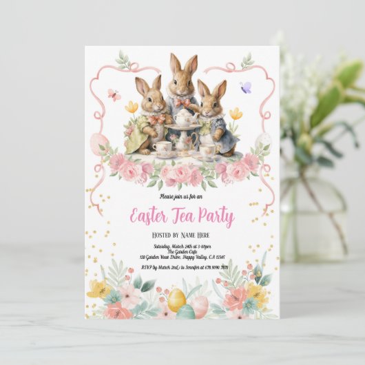 Pasen Theepartij Uitnodiging. Schattige Waterverf  Kaart (Staand voorkant)