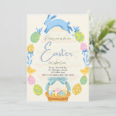 Pasen Uitnodiging Brunch Egg Hunt Bunny Rabbit (Staand voorkant)