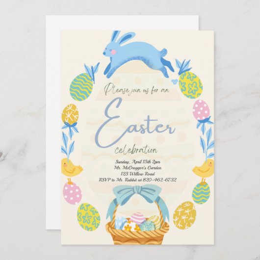 Pasen Uitnodiging Brunch Egg Hunt Bunny Rabbit (Voorkant / Achterkant)