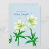 Pasen Uitnodiging Brunch Tea Lily Flowers Blue (Voorkant / Achterkant)