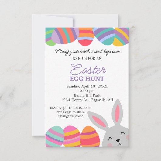 Pasen uitnodiging Cute Bunny Pretty Eieren (Voorkant)