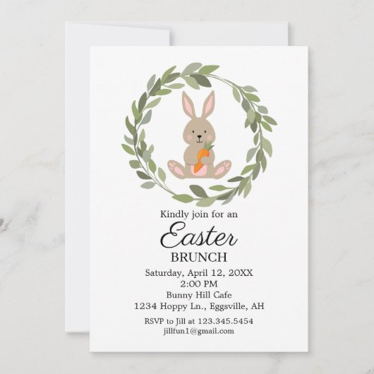 Pasen uitnodiging Cute Bunny voor je feest (Voorkant)