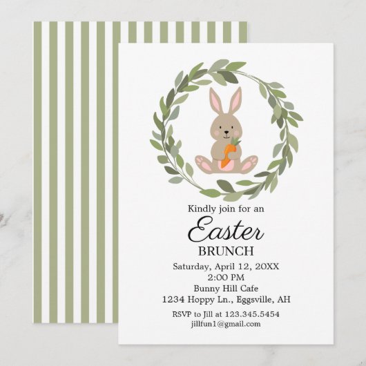 Pasen uitnodiging Cute Bunny voor je feest (Voorkant / Achterkant)