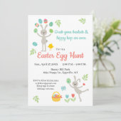 Pasen Uitnodiging Huppend Konijn en Eierjacht (Staand voorkant)