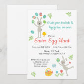 Pasen Uitnodiging Huppend Konijn en Eierjacht (Voorkant / Achterkant)
