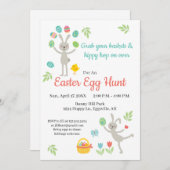 Pasen Uitnodiging Huppend Konijn en Eiersoeken (Voorkant / Achterkant)