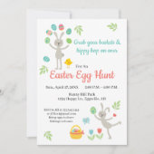 Pasen Uitnodiging Huppend Konijn en Eierzoektocht (Voorkant)