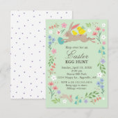 Pasen uitnodiging Konijn met kippen (Voorkant / Achterkant)