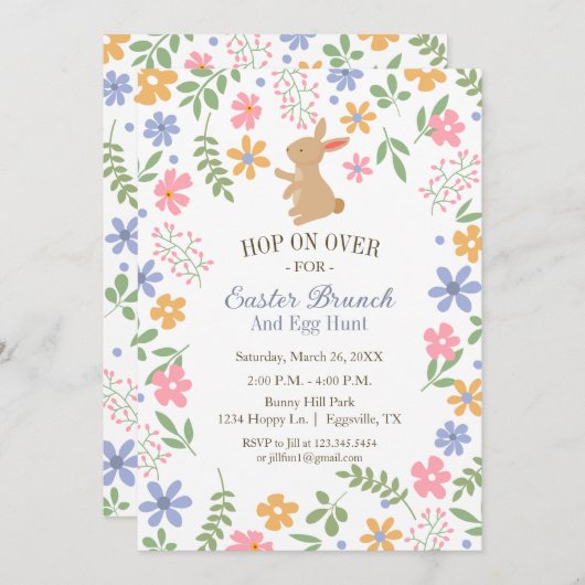 Pasen uitnodiging leuk konijn voor brunch (Voorkant / Achterkant)