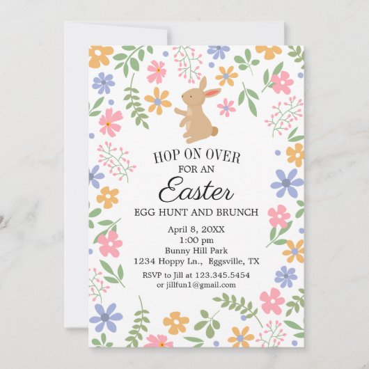 Pasen Uitnodiging Leuke Konijn voor brunch (Voorkant)