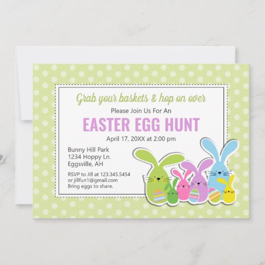Pasen uitnodiging met een menigte konijnen Eierzoe (Voorkant)