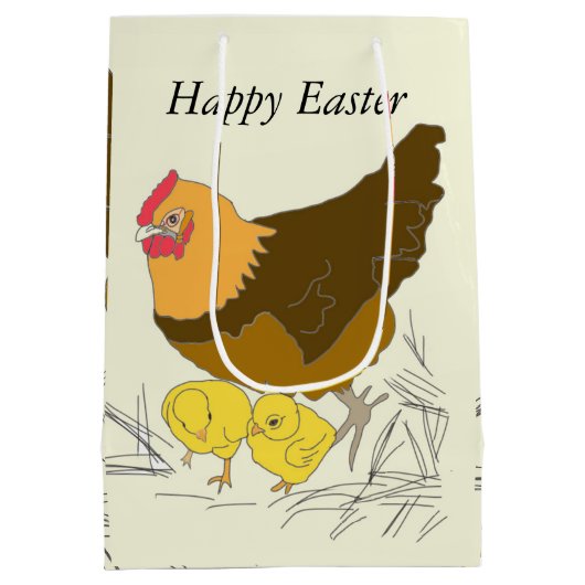 Pasen van kippen en kippen medium cadeauzakje (Achterkant)