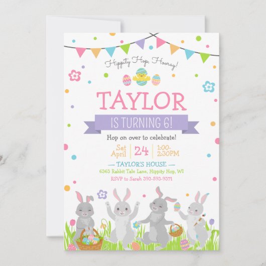 Pasen Verjaardag Uitnodiging, Paashaas Kaart (Voorkant)