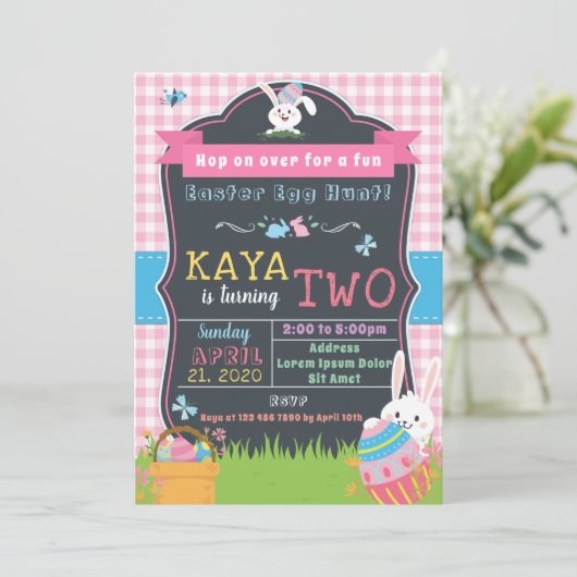 Pasen Verjaardag Uitnodiging voor Meisje (Staand voorkant)