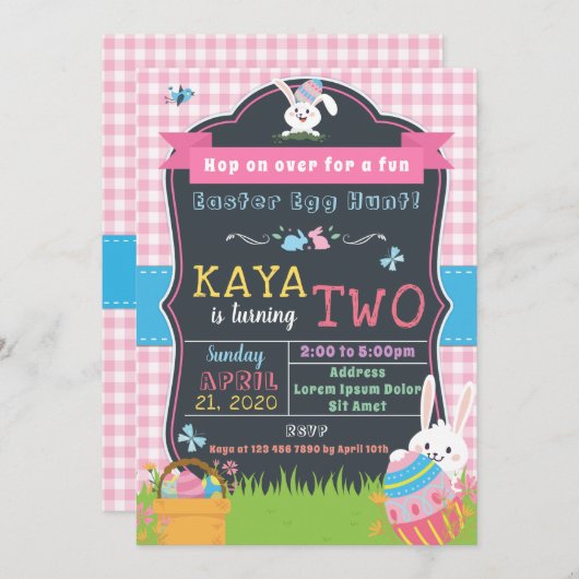 Pasen Verjaardag Uitnodiging voor Meisje (Voorkant / Achterkant)