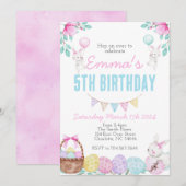 Pasen verjaardagsuitnodiging, Bunny verjaardag Kaart (Voorkant / Achterkant)