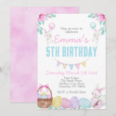 Pasen verjaardagsuitnodiging, Bunny verjaardag Kaart (Voorkant / Achterkant)