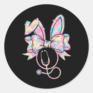 Pasen Verpleegster Coquette Bow Stethoscoop Bunny Ronde Sticker