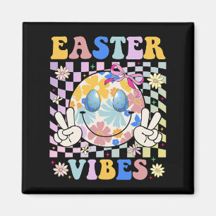 Pasen Vibes Coquette Glimlach Bunny Vrede Retro Gr Magneet