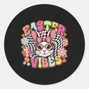 Pasen Vibes Floral Bunny Konijn Ei Coquette Bow Ronde Sticker