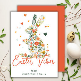 Pasen Vibes Floral Silhouette Bunny Familie Feestdagenkaart