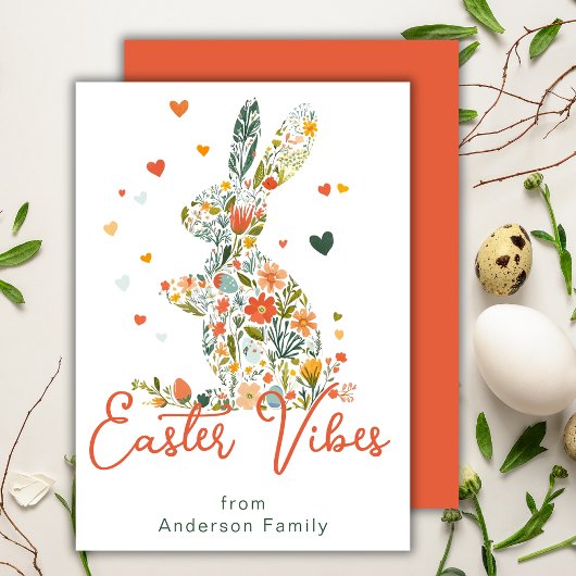 Pasen Vibes Floral Silhouette Bunny Familie Feestdagenkaart