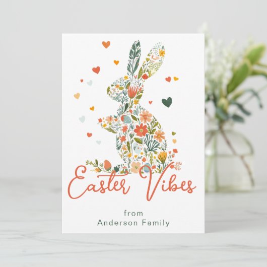 Pasen Vibes Floral Silhouette Bunny Familie Feestdagenkaart (Staand voorkant)