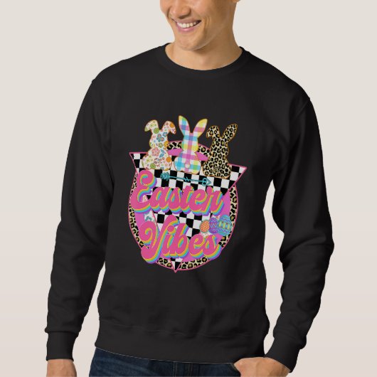 Pasen Vibes Leopard Bunny Ears Spring Paasdag Trui (Voorkant)