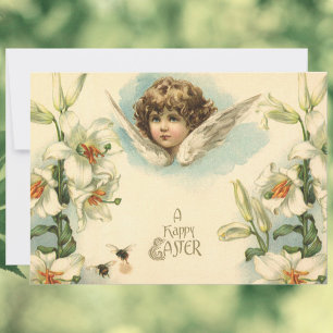 Pasen, Victoriaans Angel met Lily Flowers Feestdagenkaart