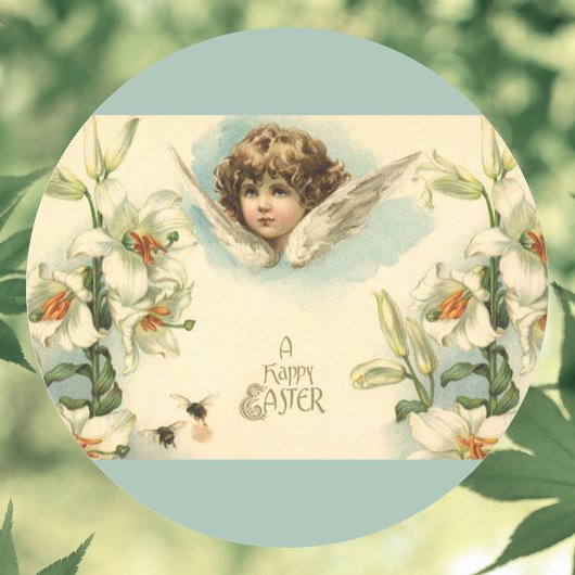 Pasen, Victoriaans Angel met Lily Flowers Ronde Sticker