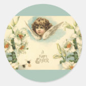 Pasen, Victoriaans Angel met Lily Flowers Ronde Sticker (Voorkant)