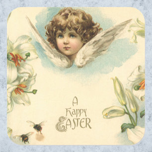 Pasen, Victoriaans Angel met Lily Flowers Vierkante Sticker