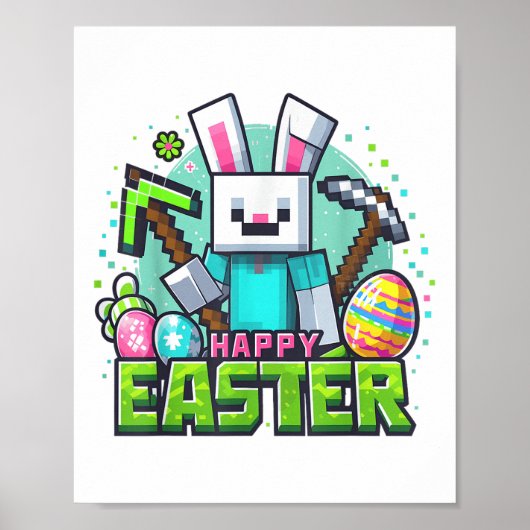 Pasen video Game Bunny Eggs Gaming Gamer Boys Mann Poster (Voorkant)